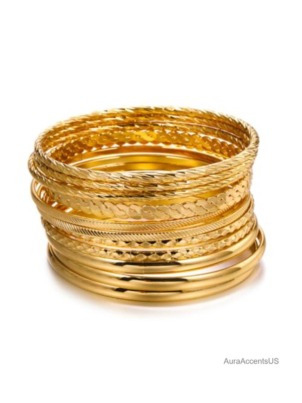 Stackable Gold Bangle Bracelets Set for Women Boho Layered Textured 12 Piece